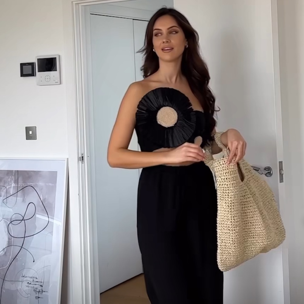 NWT Zara - Black Linen Raffia Flower Top | LIMITED EDITION